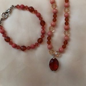 Swarovski coral crystal bead bracelet